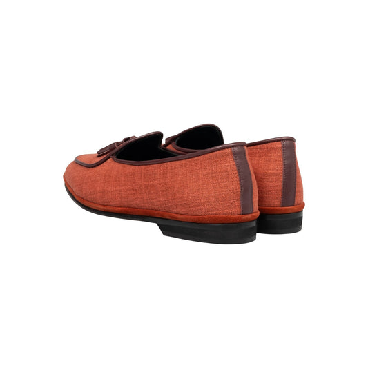 650$ RUBINACCI NAPOLI Marphy Loafers Orange Linen Tassel Shoes Leather Sole