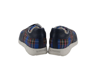 850$ TESTONI Sneaker Eco Tartan + Washed Lamb Bluette Navy 8 UK  / 9 US / 42 IT