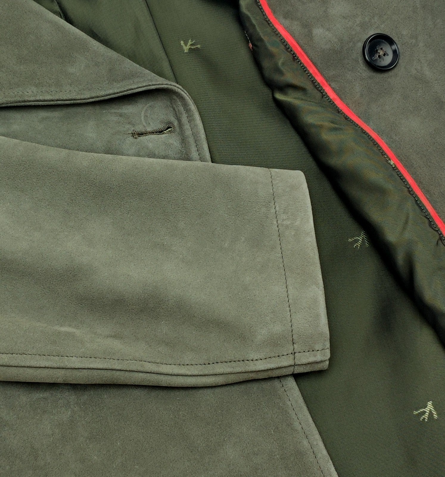 $6750 ISAIA Slate Green Double Breasted Pea Coat Lambskin Suede 38 US / 48 EU