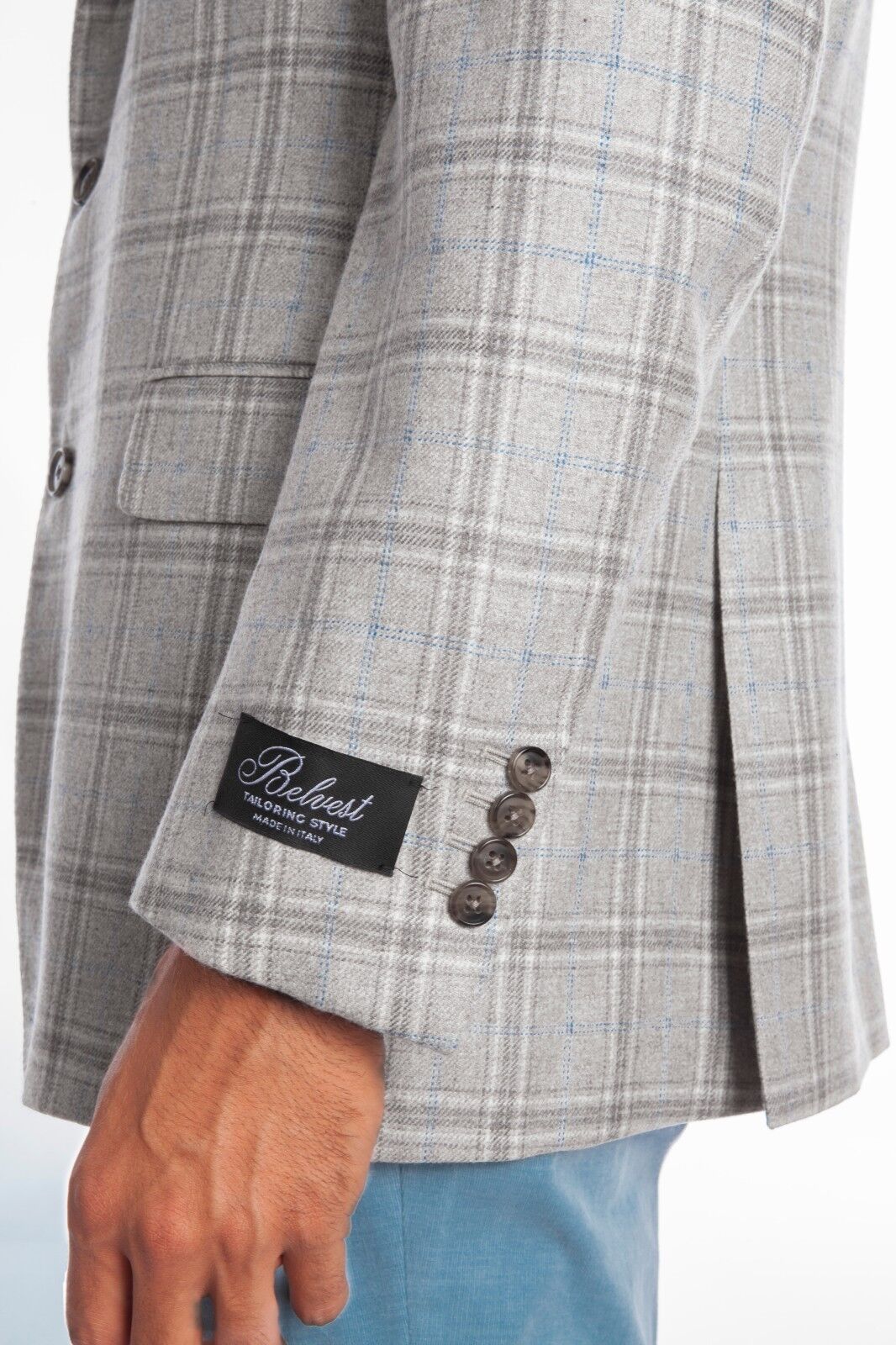 $2730 BELVEST Light Gray Check CASHMERE Jacket 46 US / 56 EU Drop 7R   F/W 2018