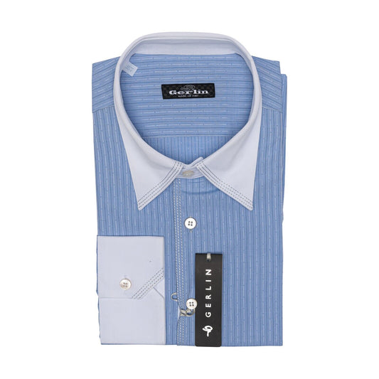 690$ LUXURY GERLIN Shirt POINT Striped Blue Cotton 16 - 41 3F ZILLI