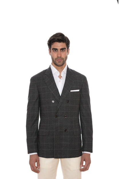 $1680 D'AVENZA Grey Wool Windowpane Jacket Blazer DB Sewn in Italy 40 US / 50 EU