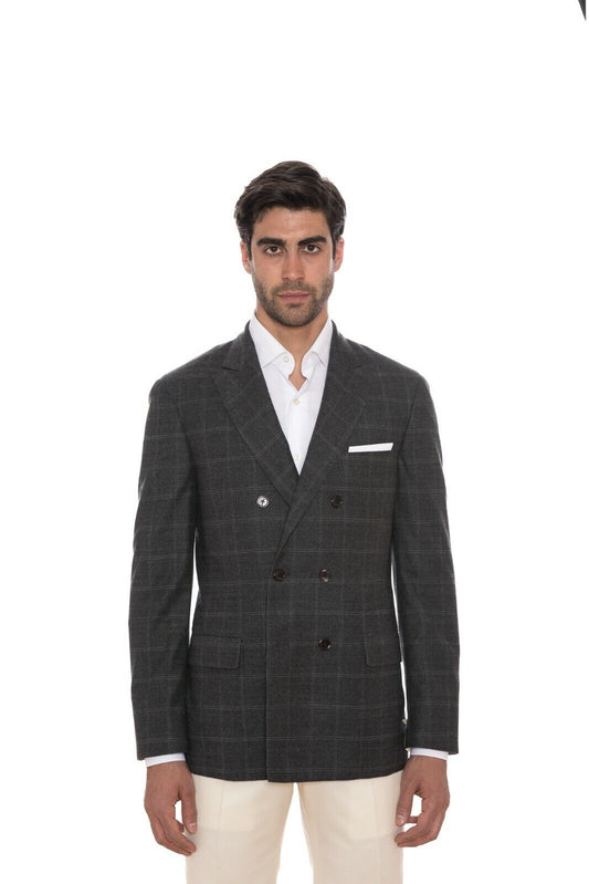 $1680 D'AVENZA Grey Wool Windowpane Jacket Blazer DB Sewn in Italy 40 US / 50 EU