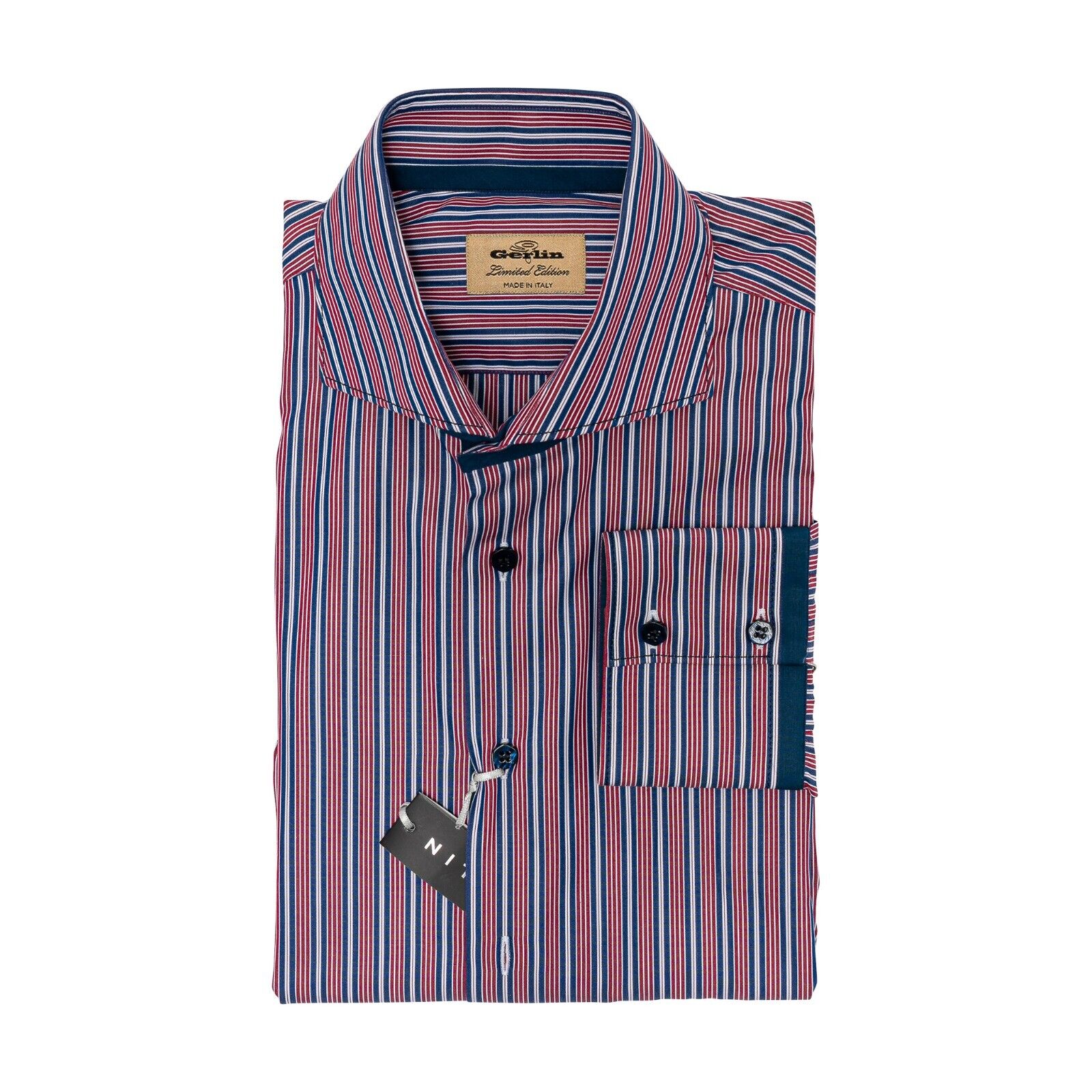 690$ LUXURY GERLIN Shirt Striped Blue / Red Cotton 16 - 41 5E BIJAN