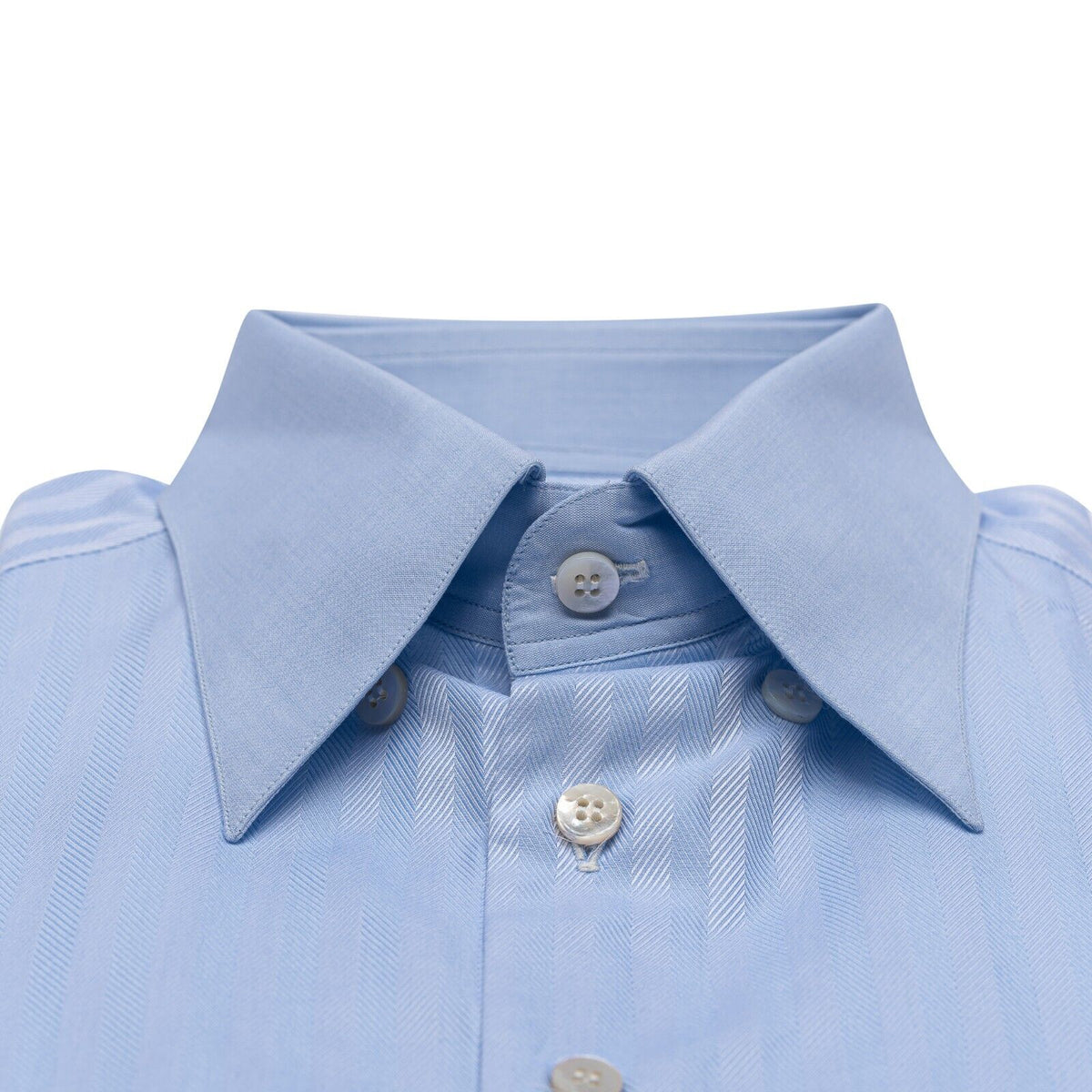 690$ LUXURY GERLIN Shirt Herringbone Blue ALUMO Jacquard Cotton 1F ZILLI