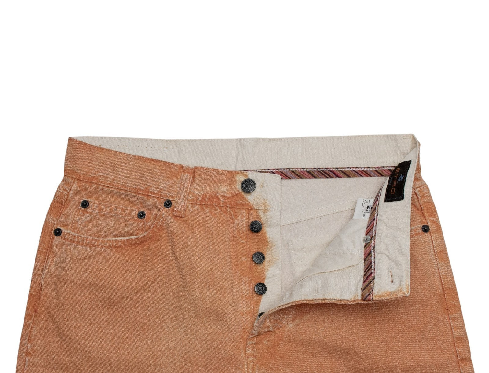 850$ ETRO MILANO Washed Orange Denim Cotton Jeans Pant Bootcut 32 US / 48 EU