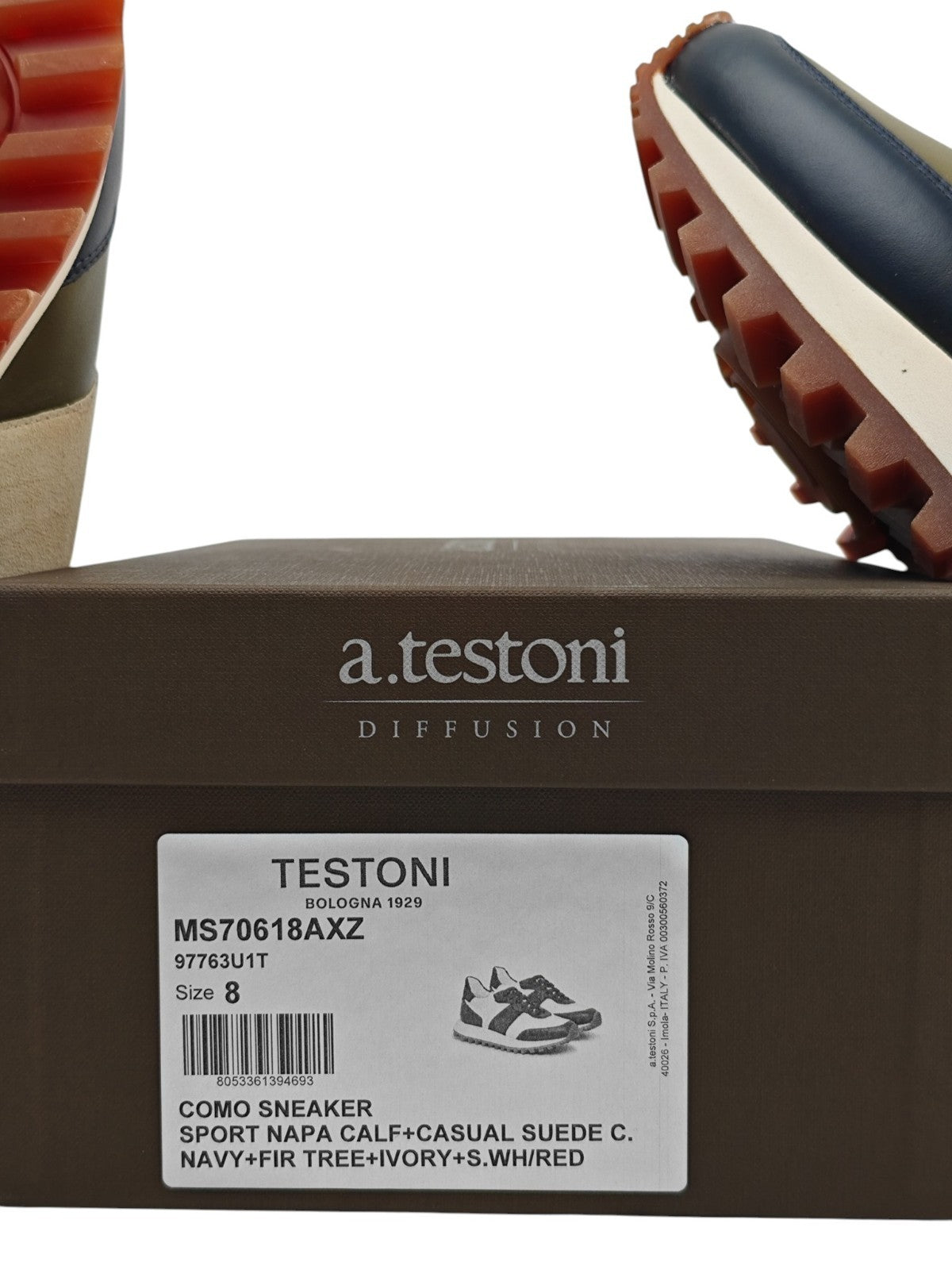 850$ TESTONI Sneaker Shoes Calf Navy / Fir Tree / Ivory  8 UK / 9 US / 42 IT