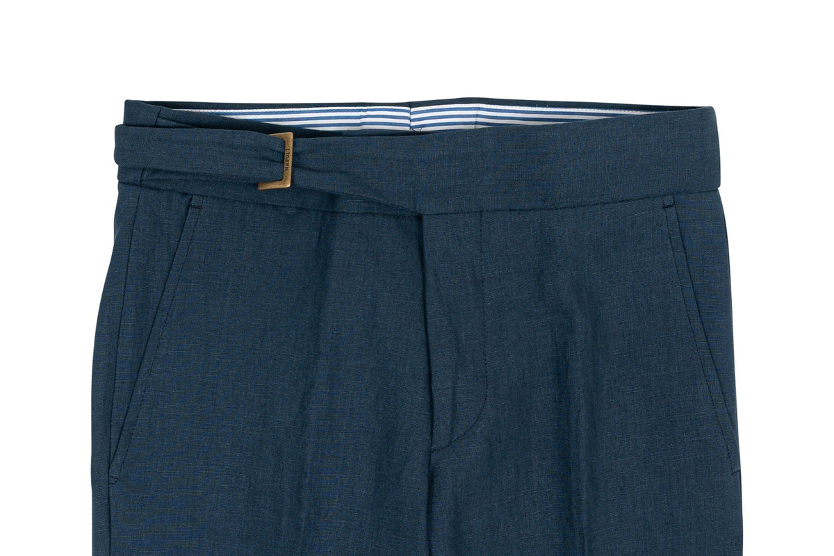 670$ RUBINACCI NAPOLI "Genny" Blue 100% Linen Trouser Pant 28 US / 44 EU