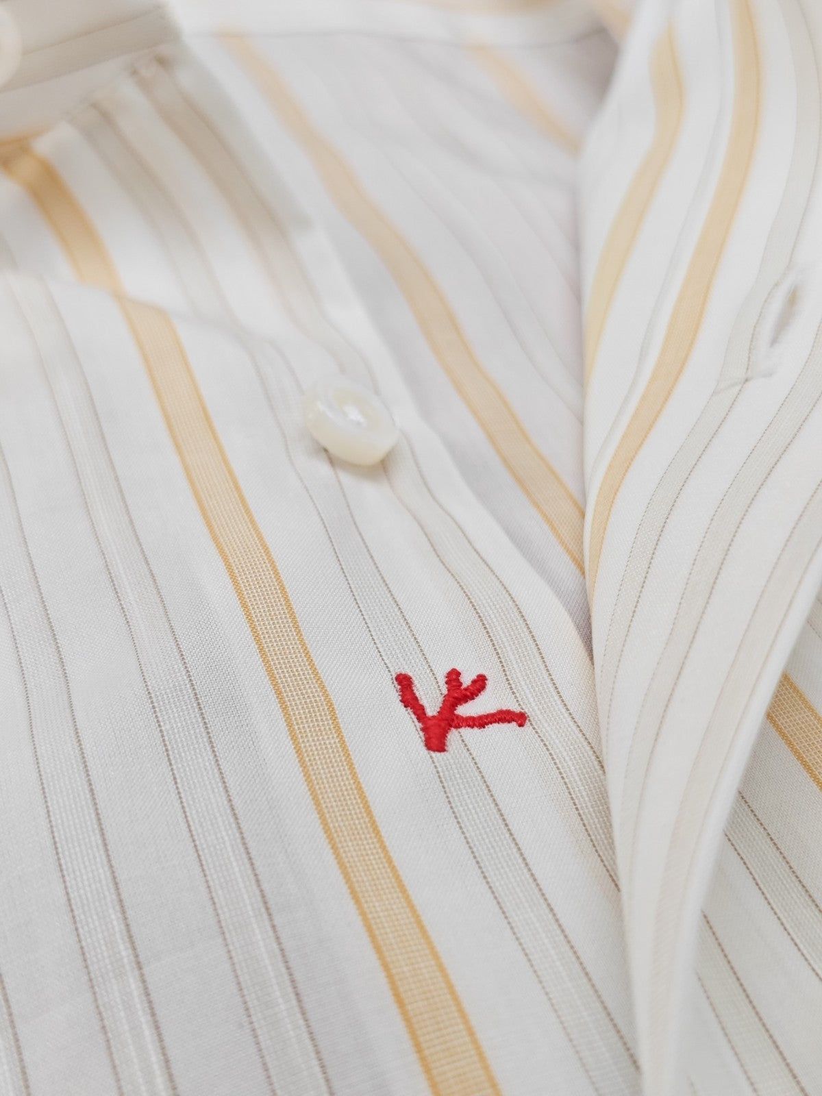 730$ ISAIA NAPOLI "Mix" Dress Shirt White - Yellow Striped Oxford Cotton 16 - 41