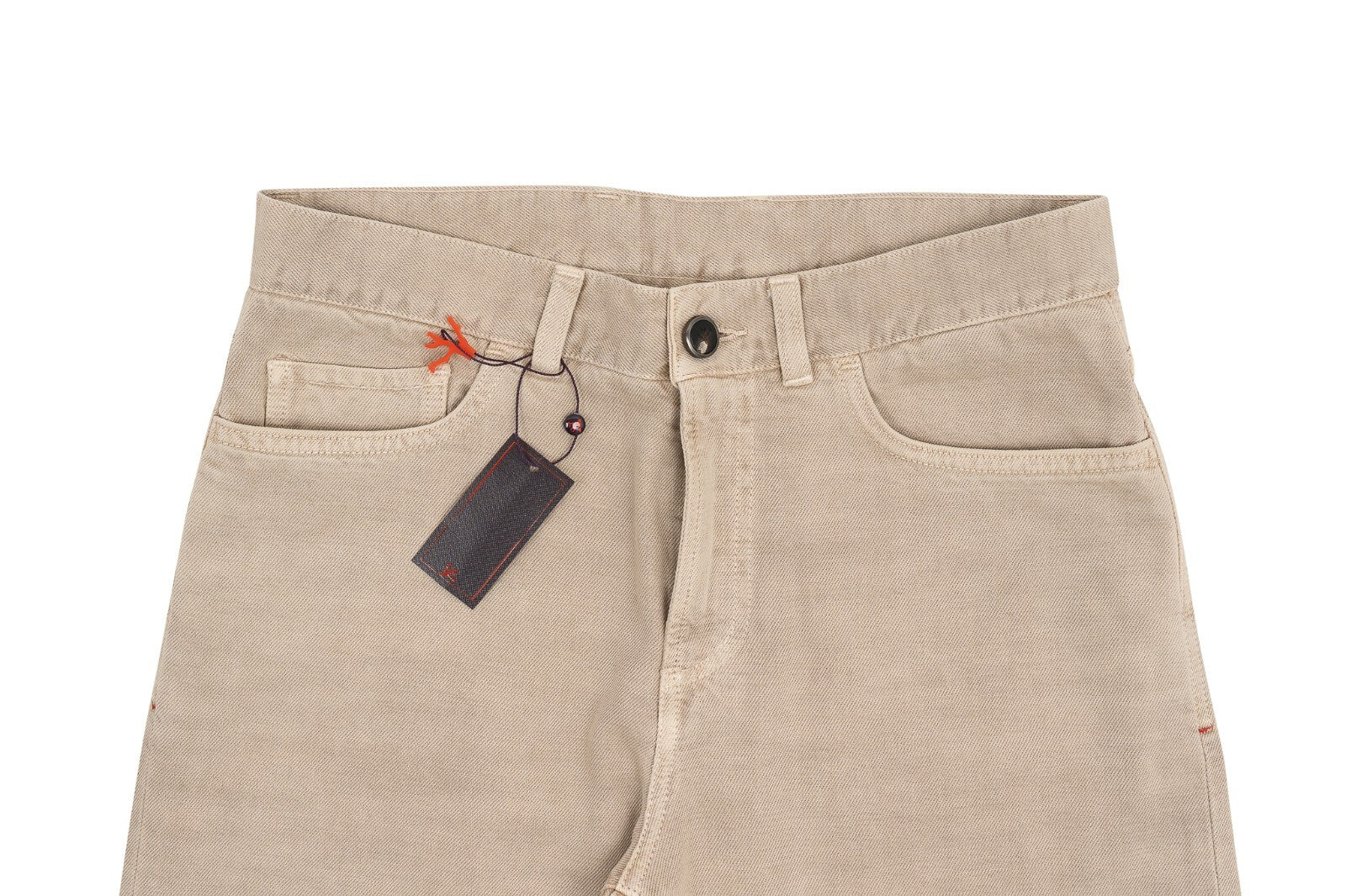 690$ ISAIA "Barchetta Denim" Trouser Pant Drill Dyed Cotton Beige