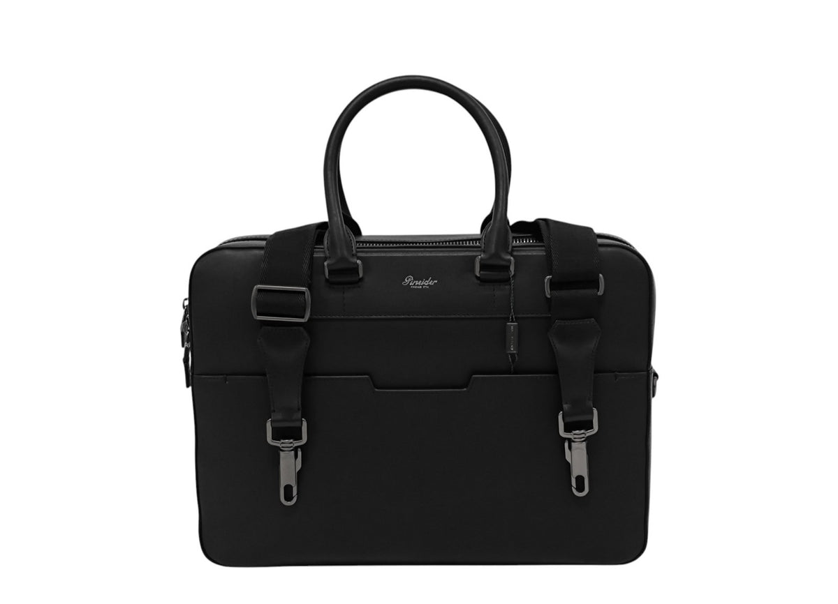 1240$ PINEIDER FIRENZE "Metro Smooth" Black Calf PC Briefcase Bag Document Case