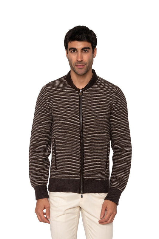 $2500 MANRICO CASHMERE Brown Cardigan Zip Thick 100% Cashmere / Lambskin Size S