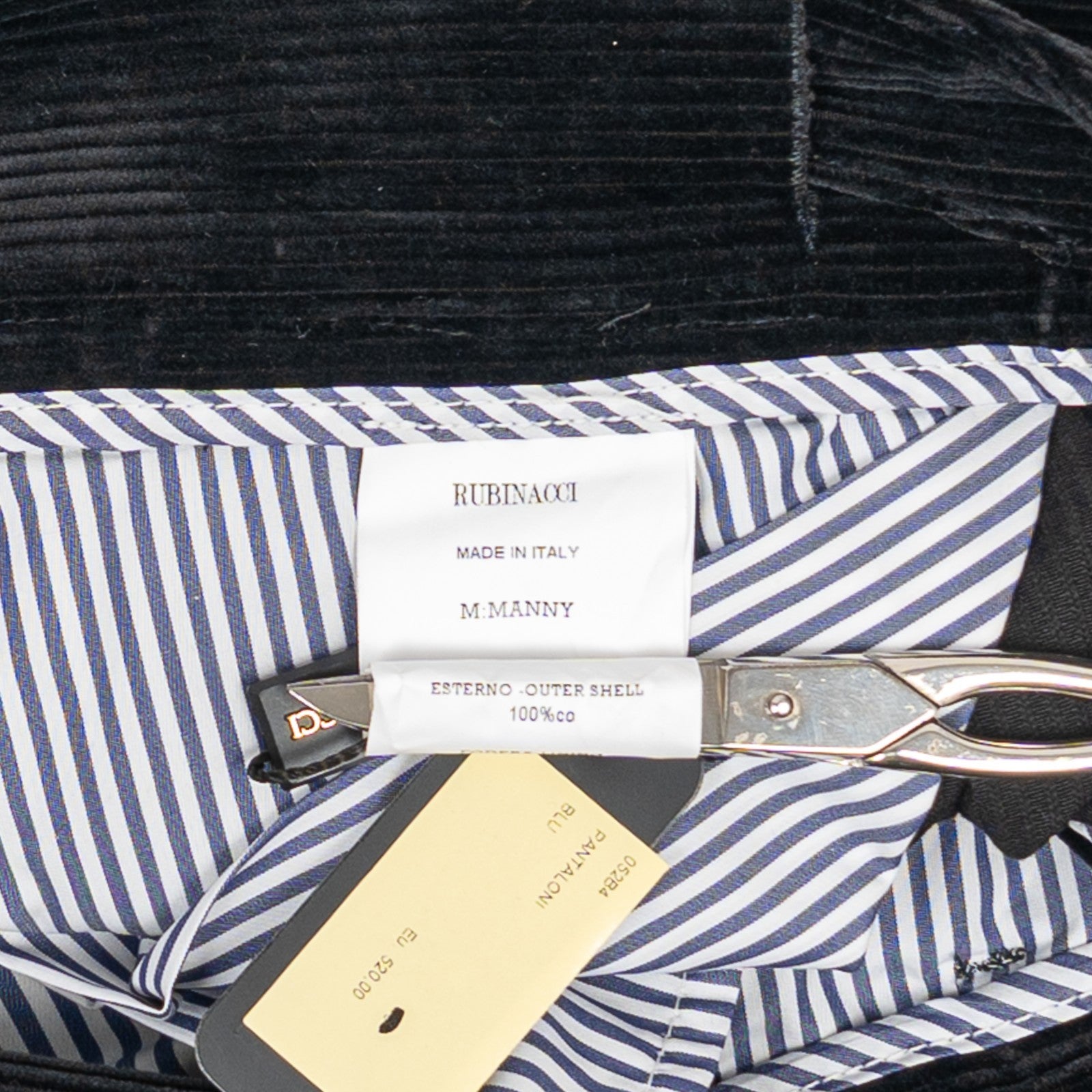 625$ RUBINACCI NAPOLI "Manny" Black Corduroy High Rise Trouser Pant Gurkha