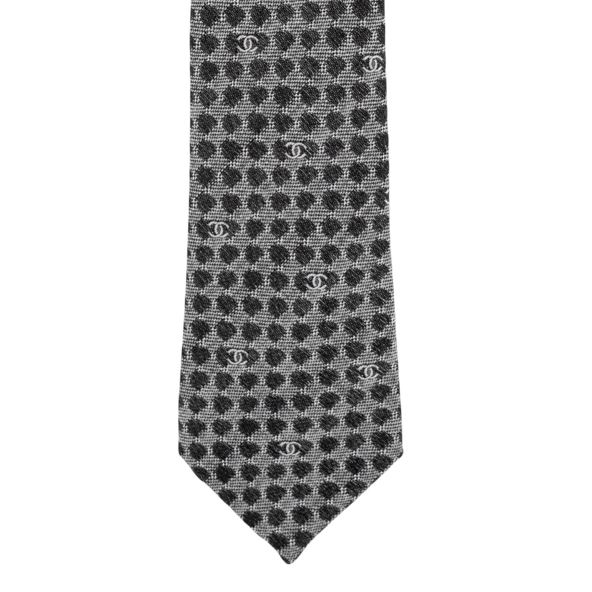 $380 CHANEL PARIS Black / Gray Geometric Tie Cashmere Silk - Made in Italy