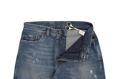 690$ ISAIA NAPOLI Blue Scratch Denim Jeans Trousers Pant Cotton 32 US / 48 EU