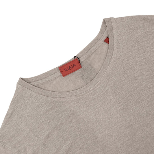 750$ ISAIA NAPOLI Sand Short Sleeve Handmade T-Shirt 100% Linen