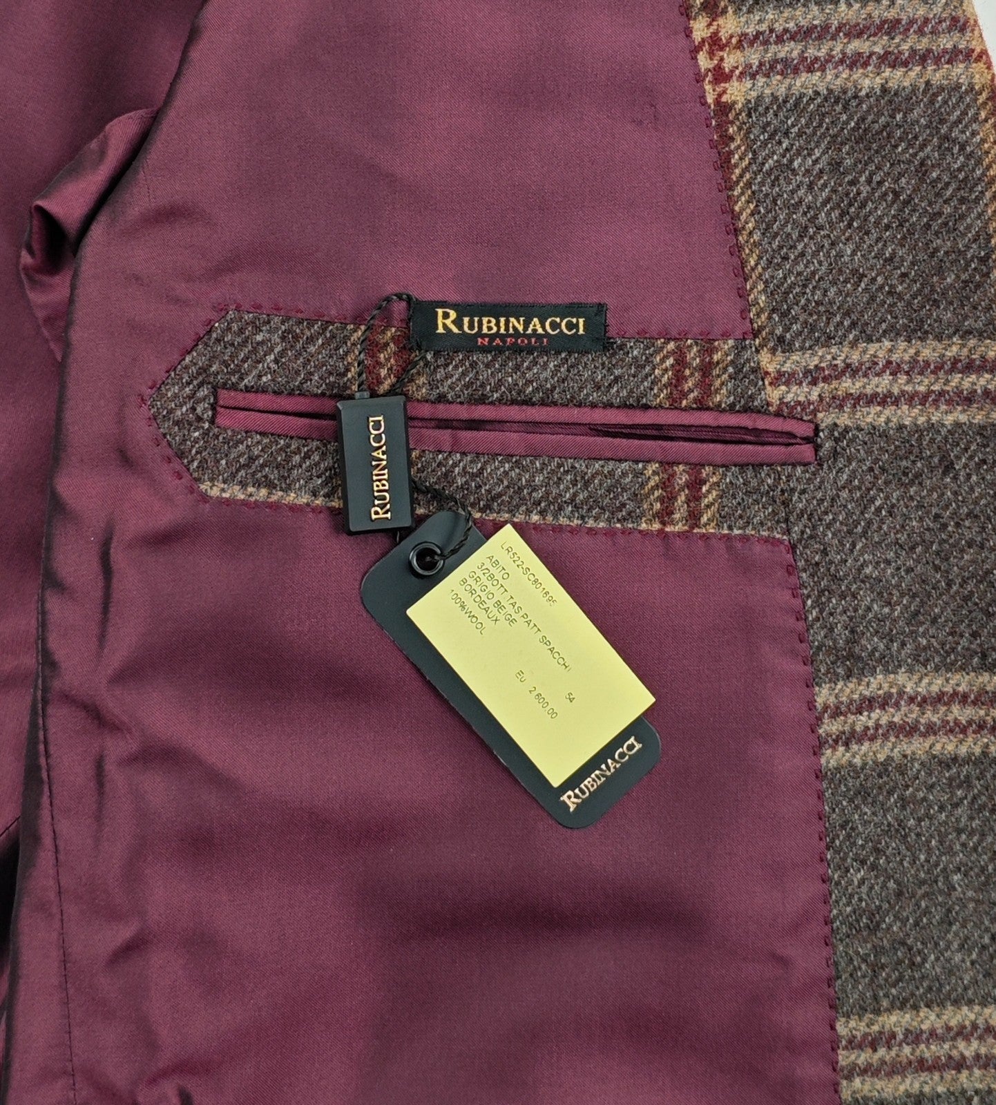 $3450 RUBINACCI NAPOLI Brown Checks Hand-Sewn Suit Flannel Wool