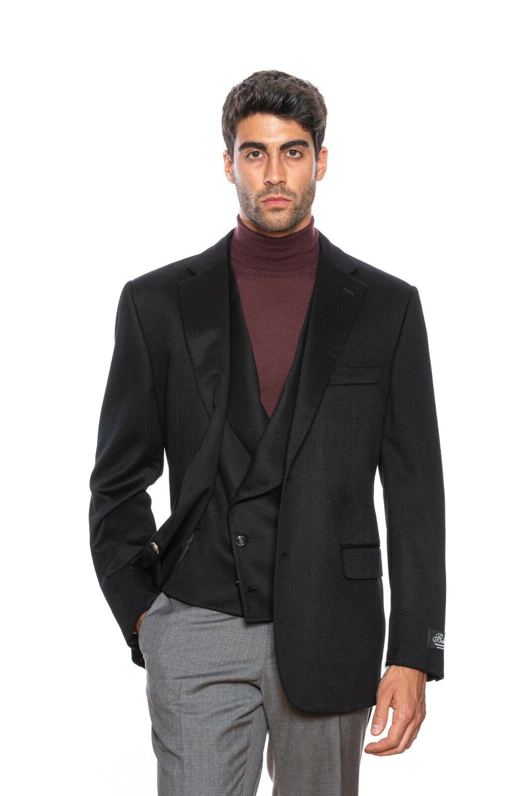 $3050 BELVEST Black Pure Cashmere Jacket + Vest Double Breasted 50 US / 60 EU 6R