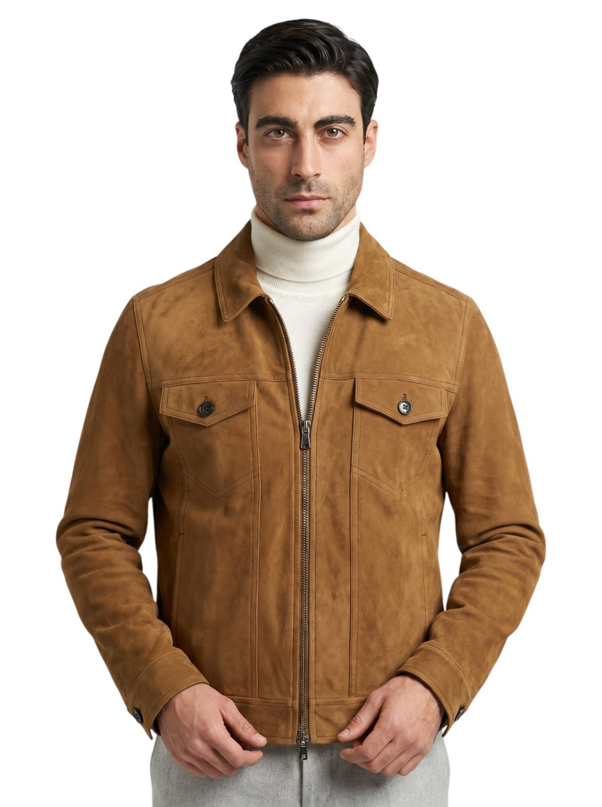 $5950 ISAIA NAPOLI Camel Jacket Suede Lambskin Leather 38 US / 48 EU