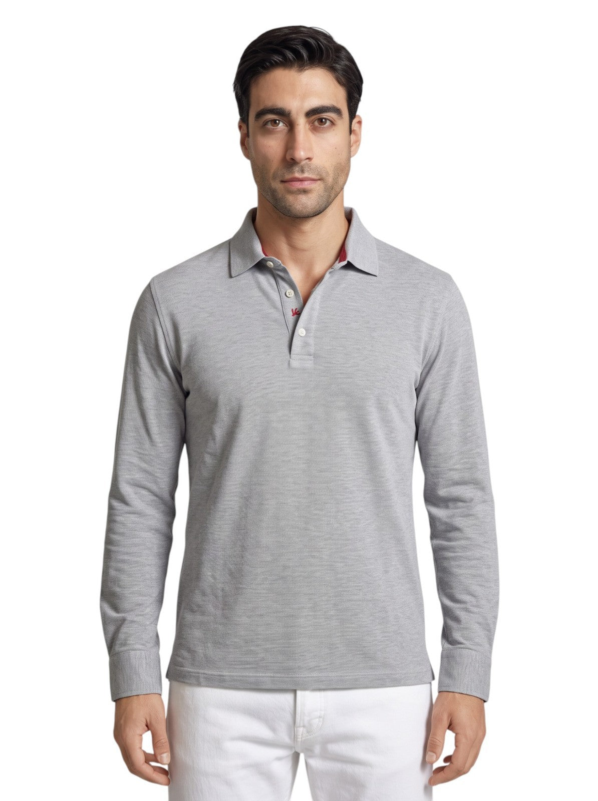 695$ ISAIA NAPOLI Gray Long Sleeve Polo Jersey Cotton Size L - Made in Italy
