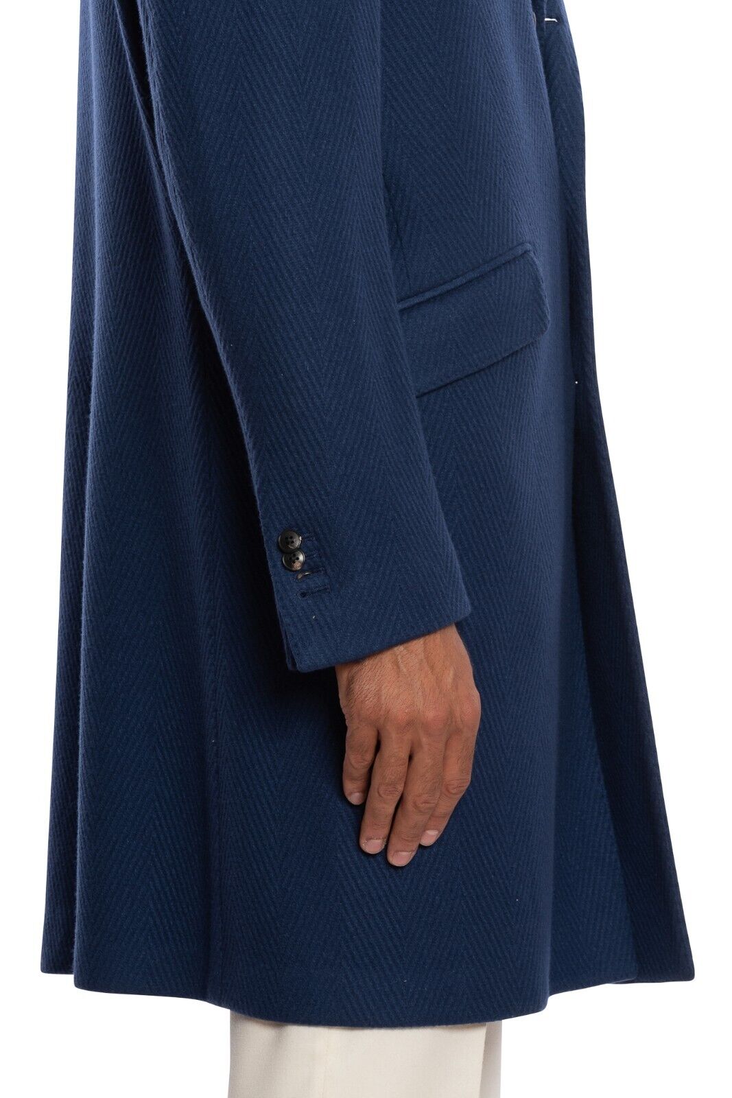 $1950 BOGLIOLI MILANO Blue Overcoat Coat Wool Herringbone 38 US / 48 EU