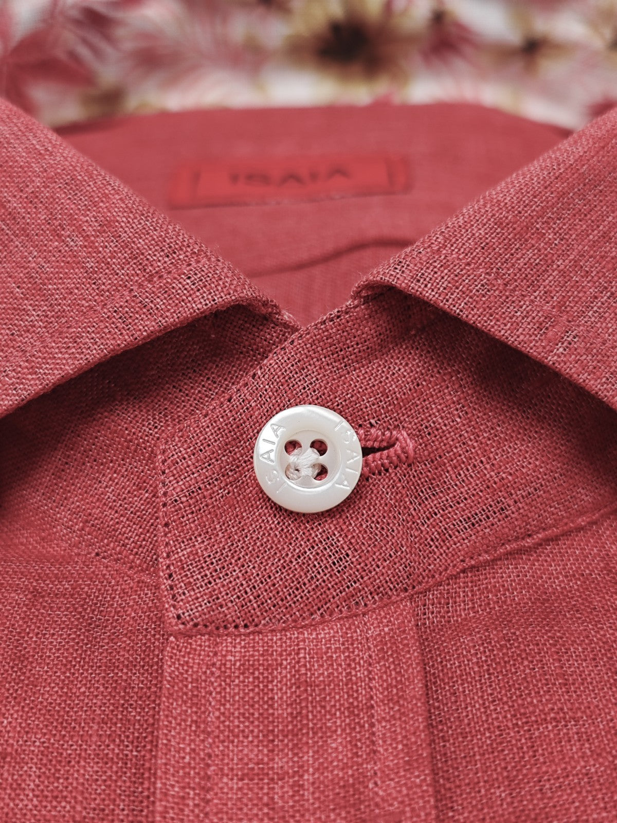 765$ ISAIA NAPOLI "Mix" Coral Red Dress Shirt Hand-Sewn 100% Linen 16.5 - 42