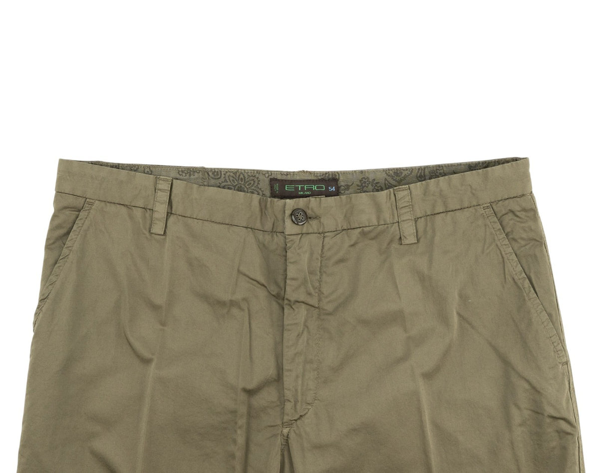 780$ ETRO MILANO Olive Green Fine Cotton Pant Straight Leg 38 US / 54 EU