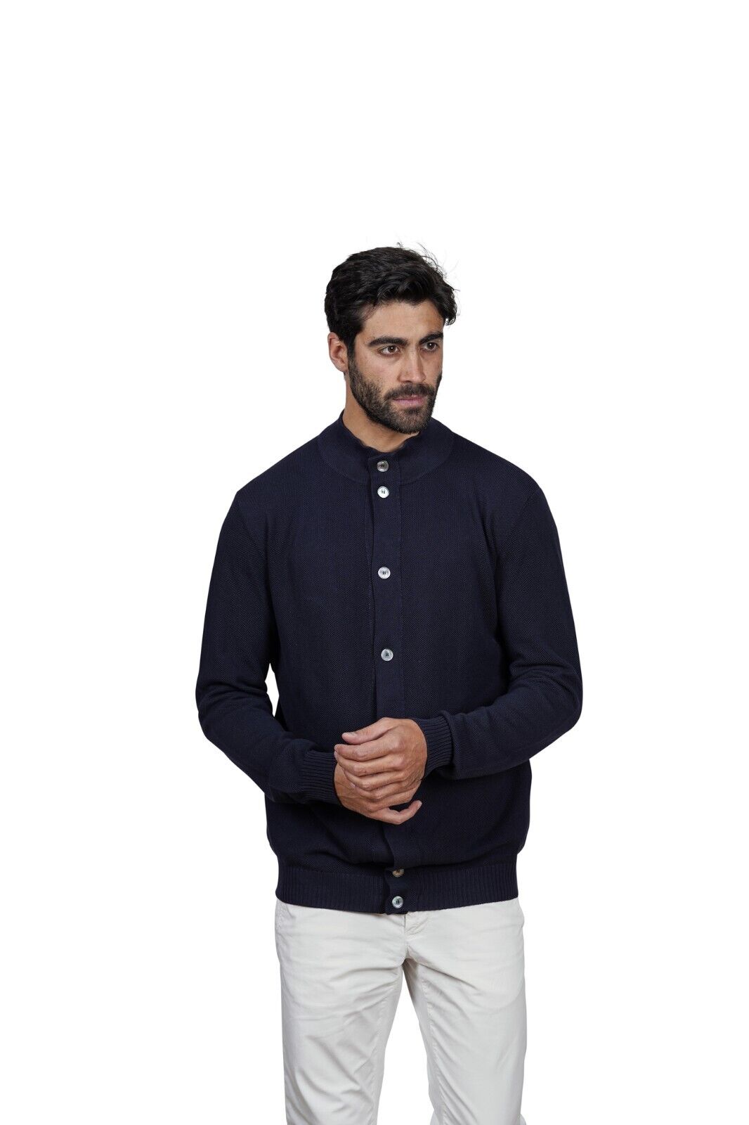 320$ Italian Luxury SUITE 191 Cardigan Mock Neck Cotton Blue Navy  44 US / 54 EU