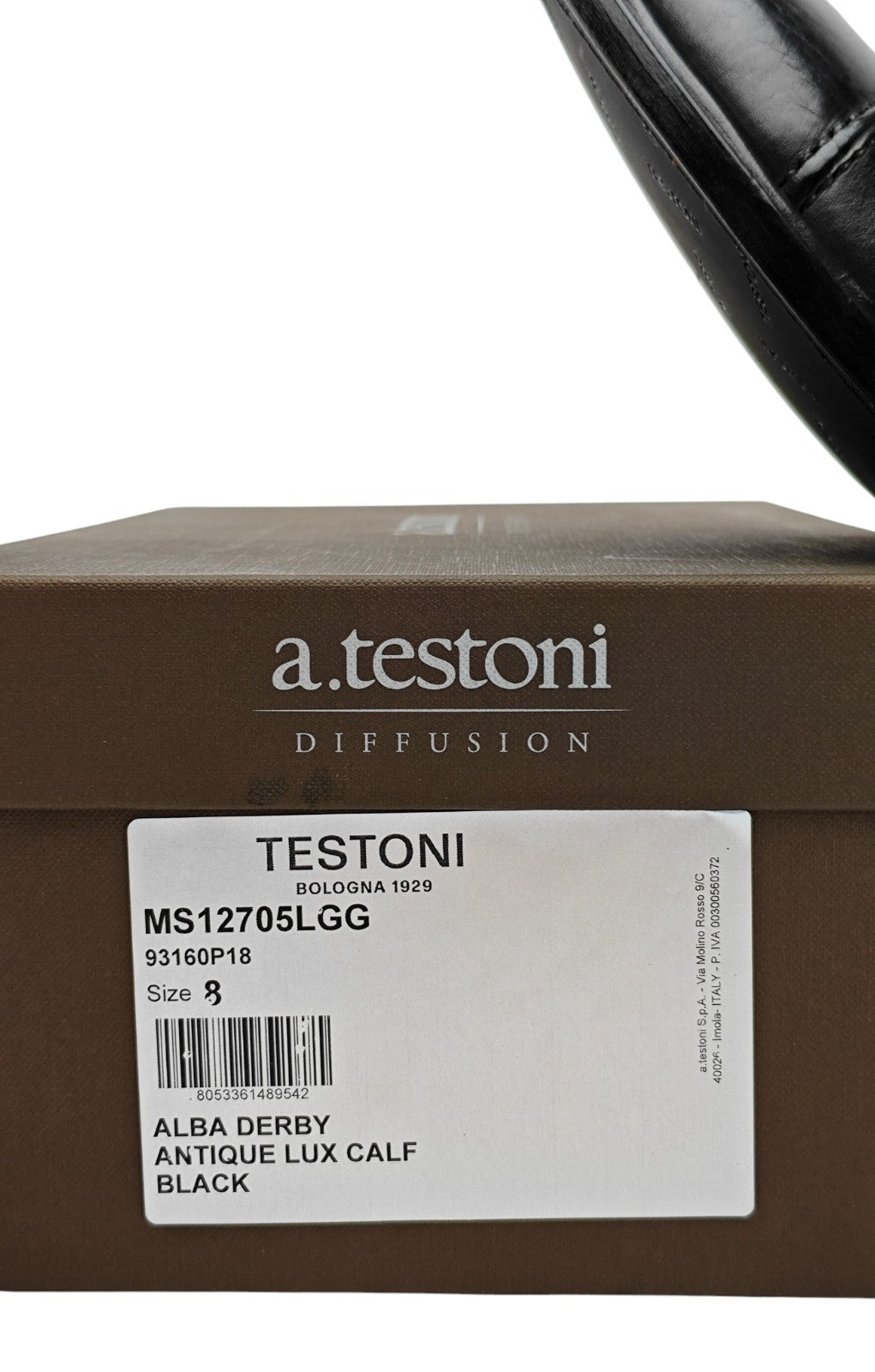 1050$ TESTONI "Alba" BOLOGNESE Derby Shoes Black Lux Calf 8 UK / 9 US / 42 IT