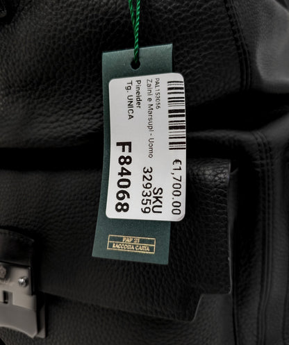 1990$ PINEIDER BOTTOLATO Grain Calf Multiple Backpack Travel Weekender Black XL