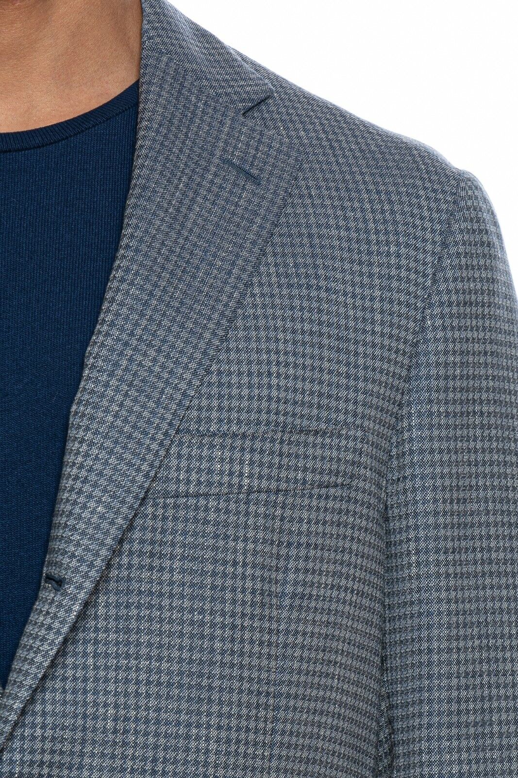 BELVEST Blue Houndstooth Wool Linen Jacket Blazer 46 US / 56 EU 7 R