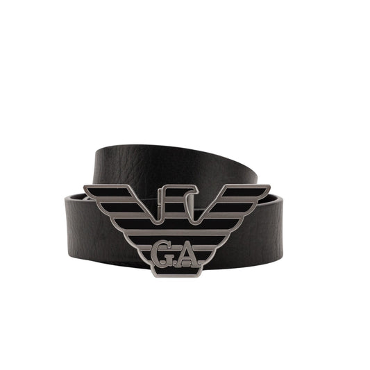 $520 GIORGIO ARMANI Belt Eagle GA Buckle Black Brown Leather Reversible Size 90