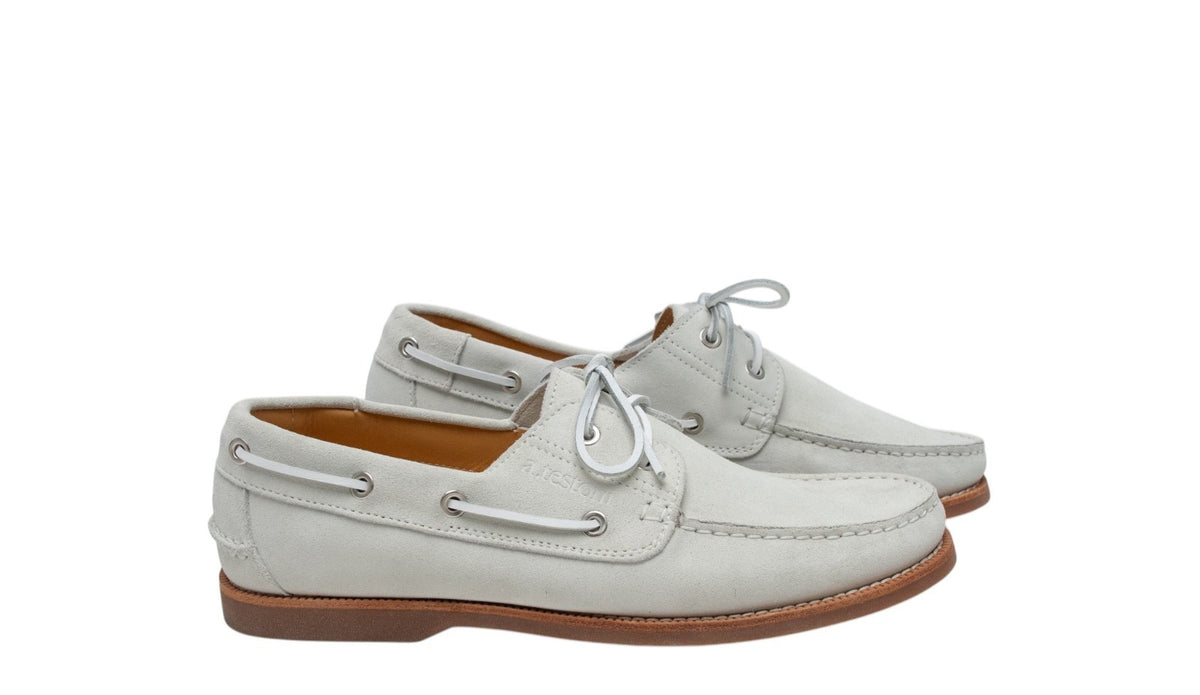 900$ TESTONI Boat Loafer Shoes Casual Suede Calf White 8 UK / 9 US / 42 IT