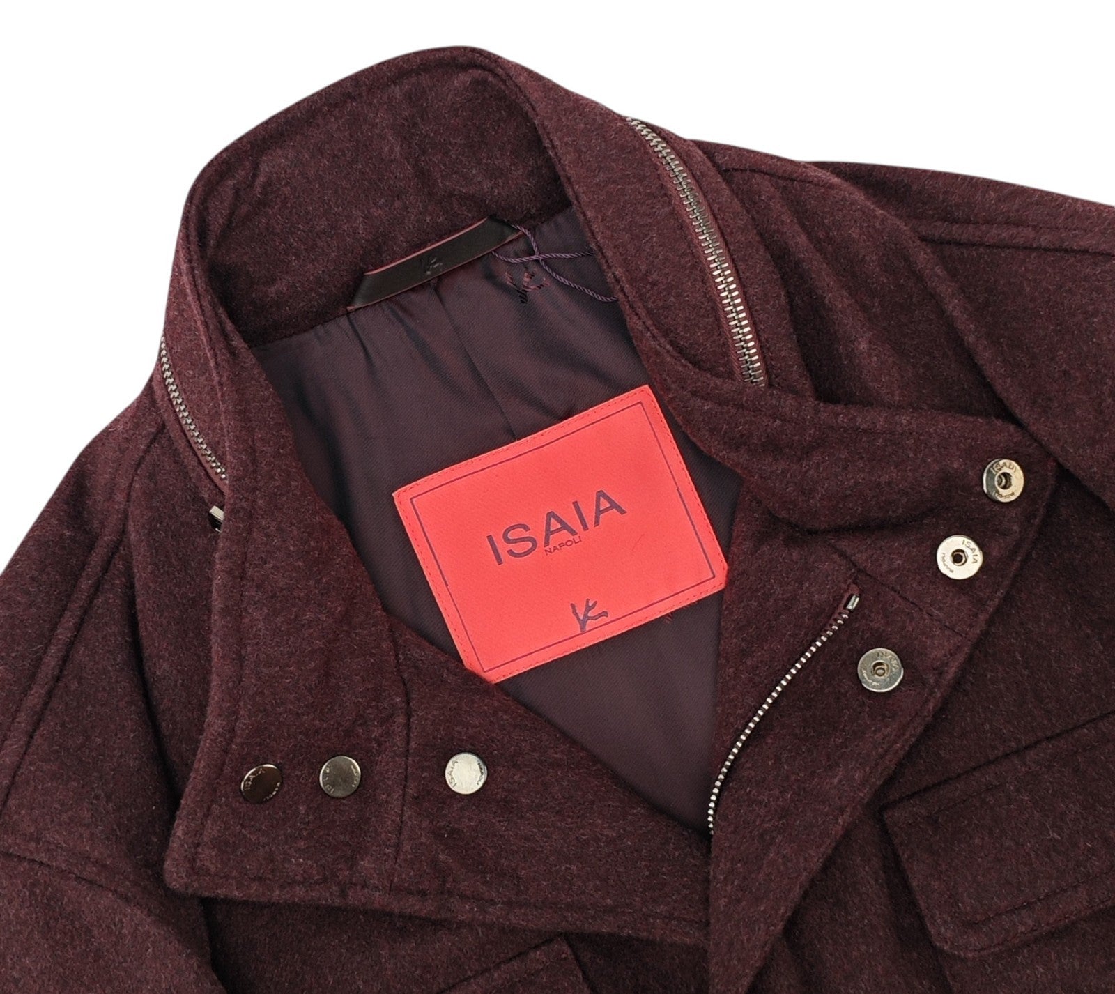 6200$ ISAIA NAPOLI Burgundy Coulisse Zip Field Jacket 100% Cashmere