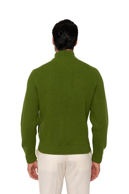 $1900 FEDELI CASHMERE Cardigan Sweater Full Zip 100% Ribbed Cashmere Pesto Green