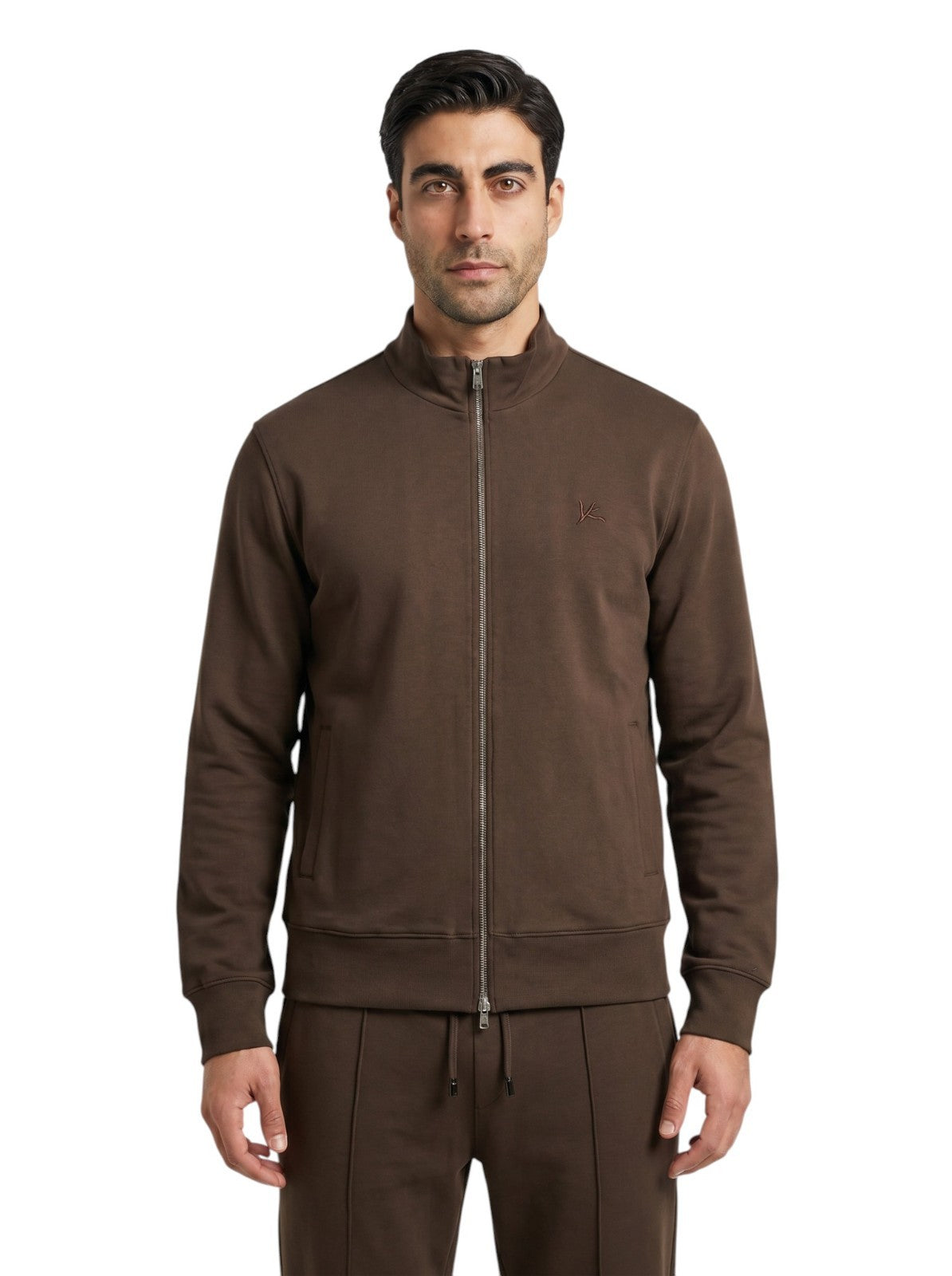 $2750 ISAIA NAPOLI "Logo" Brown Full Zip Tracksuit Jogging Jersey Cotton Size XL