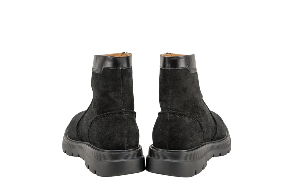 1550$ TESTONI Combat Zip Boot Shoes Suede + Plain Calf Black 8 UK / 9 US / 42 IT