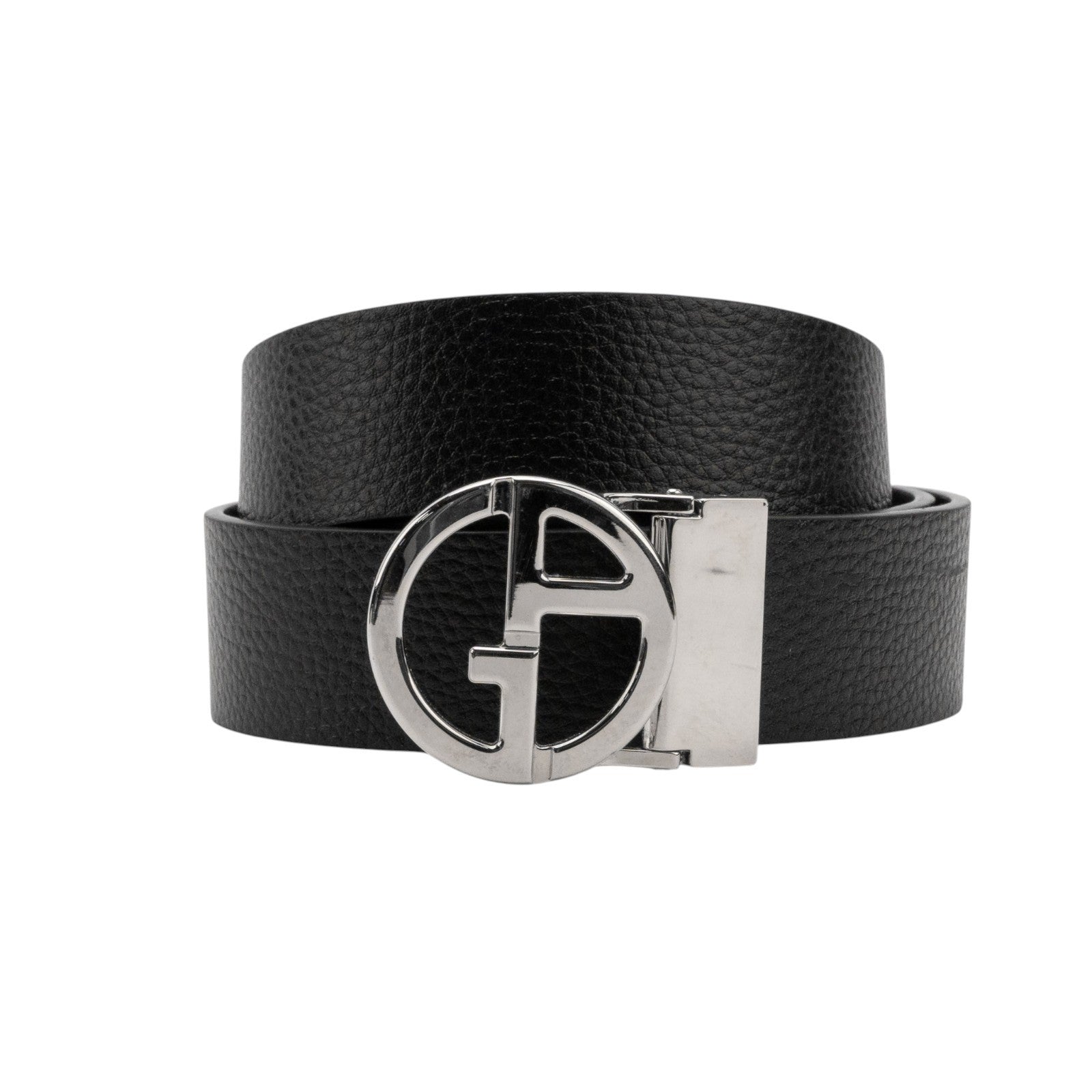 520$ GIORGIO ARMANI Belt Black Reversible GA Logo Leather Grained Size 110