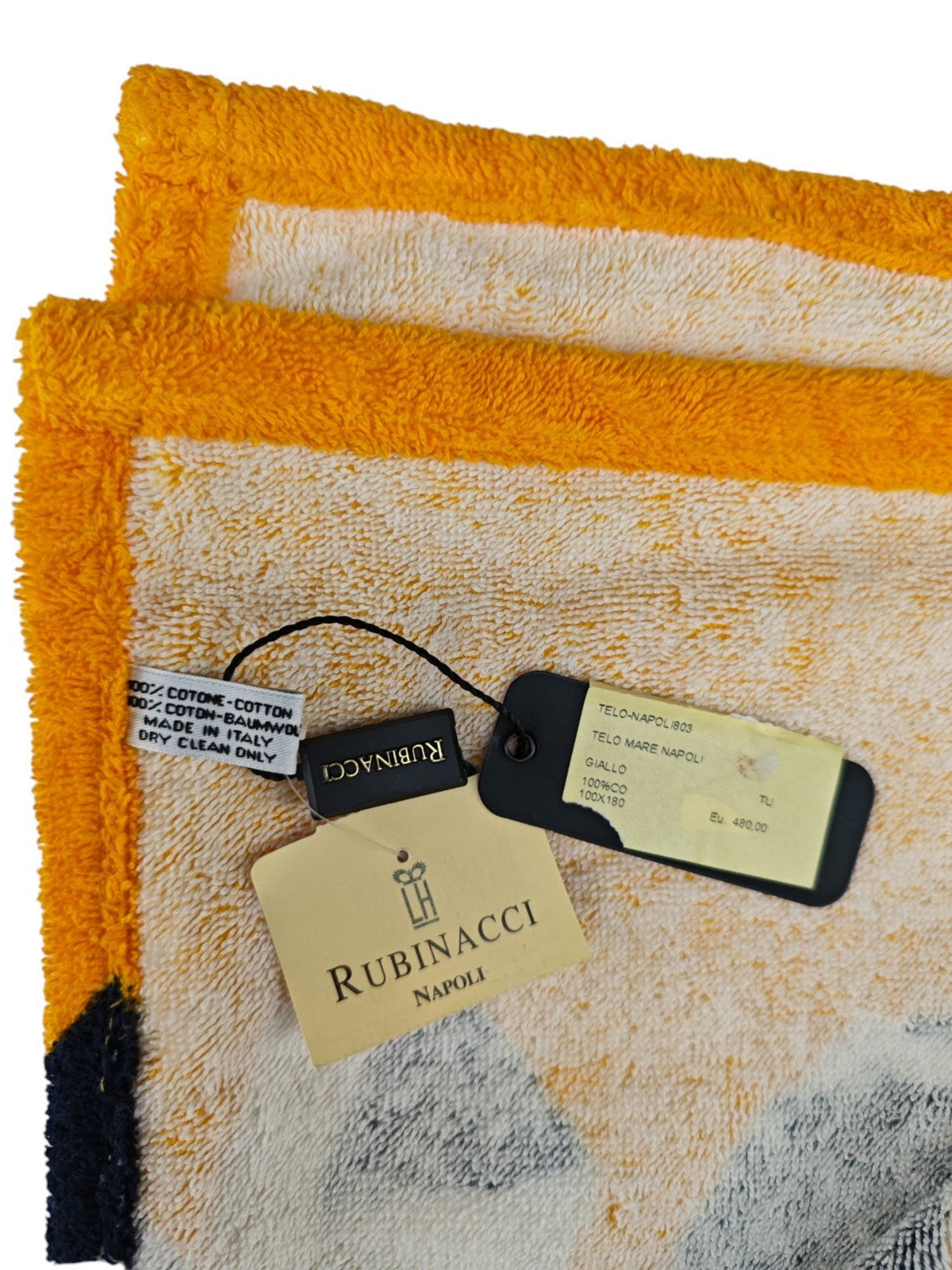 550$ RUBINACCI "Napoli " Nautical Beach Towel 100x180 cm Orange / Blue