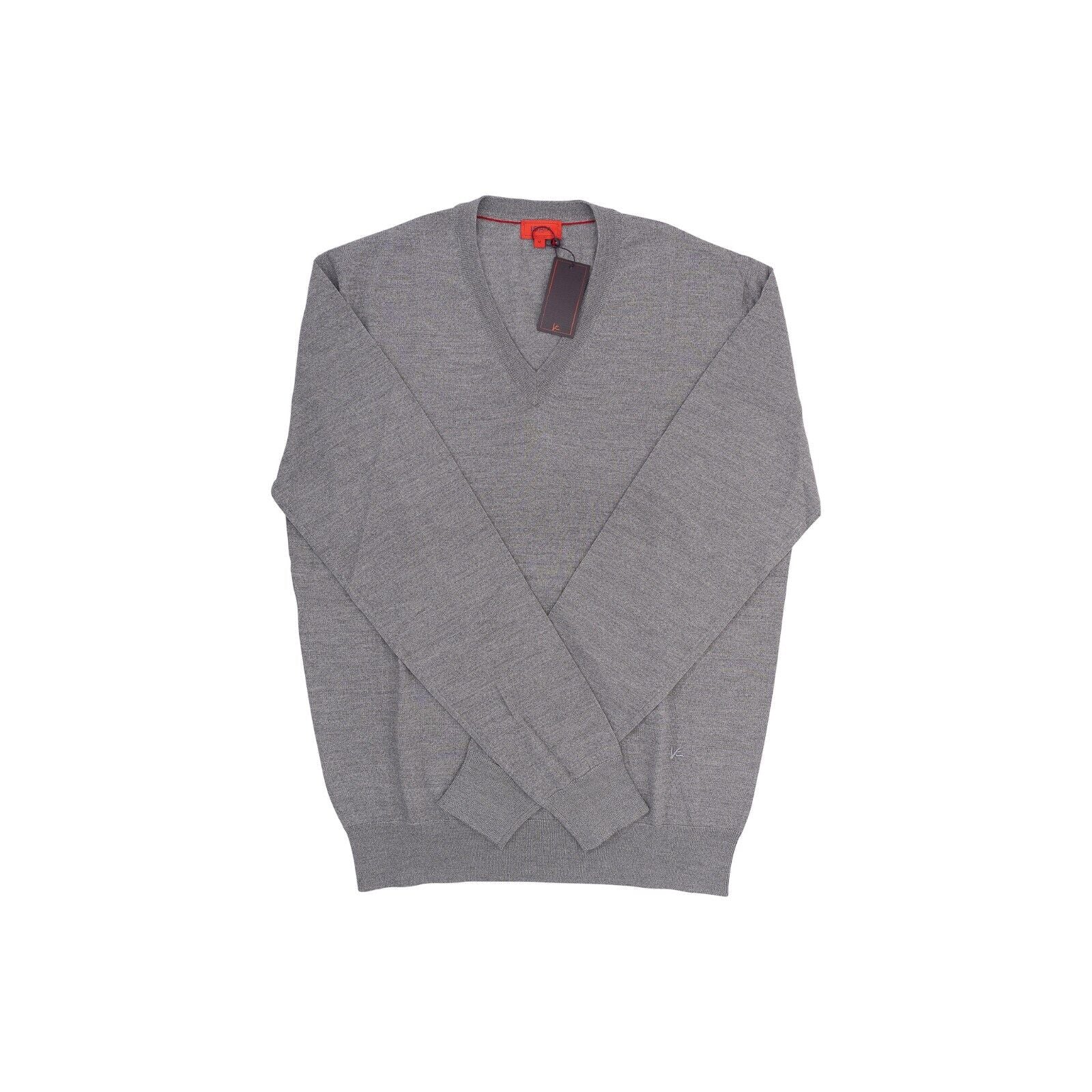 1100$ ISAIA NAPOLI Gray Knit Sweater Modern V-Neck Soft Wool Size M