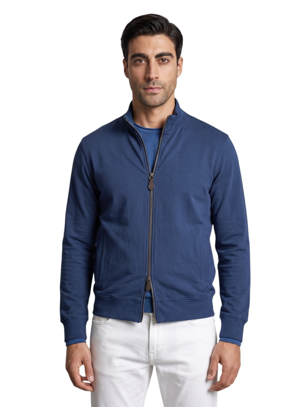 $1450 ISAIA NAPOLI Blue Full Zip Track Jacket Jersey Cotton Size XL