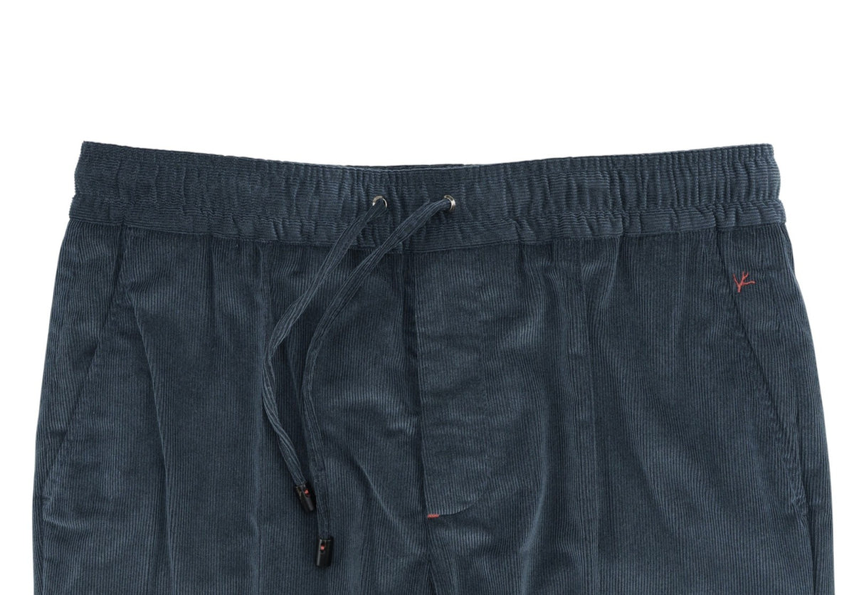 1300$ ISAIA NAPOLI Corduroy Blue Drawstring Pant Cotton Cashmere 36 US / 52 EU