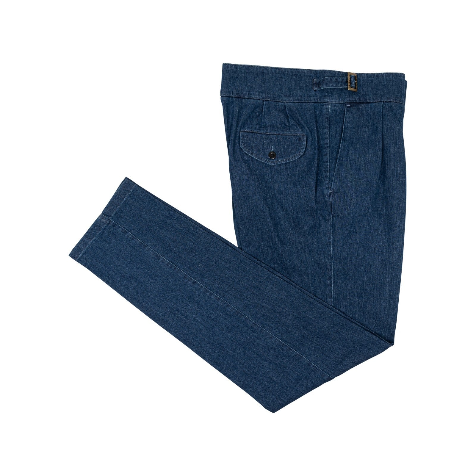 625$ RUBINACCI NAPOLI "Manny" Blue Denim Cotton High Rise Trouser Pant Gurkha
