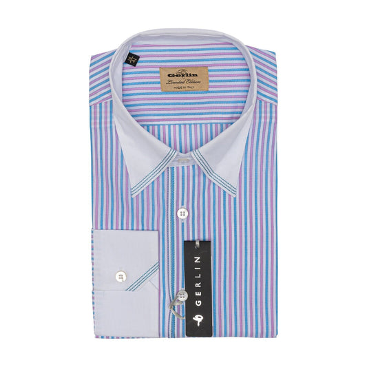 690$ LUXURY GERLIN Shirt Striped Point Blue Cotton 16 - 41 2Q ZILLI
