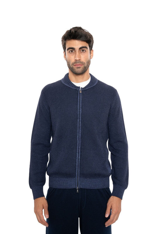 $1400 FEDELI CASHMERE Blue Cardigan Jacket Zip Thick Merinos Wool 40 US / 50 EU