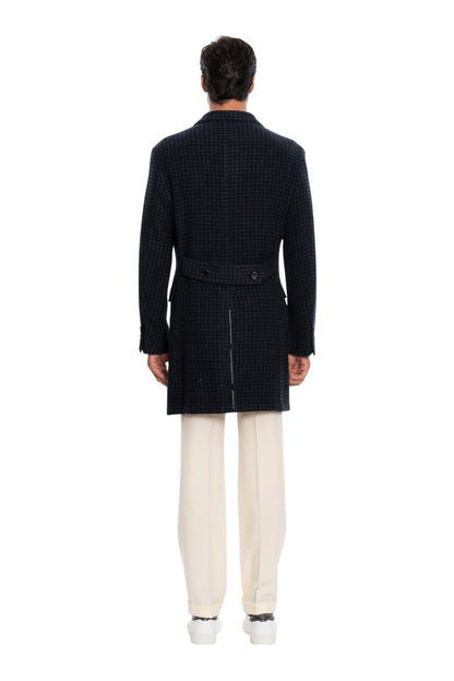 $2950 LUIGI BORRELLI NAPOLI Hand-Sewn Blue Coat Double Breasted Wool Cotton