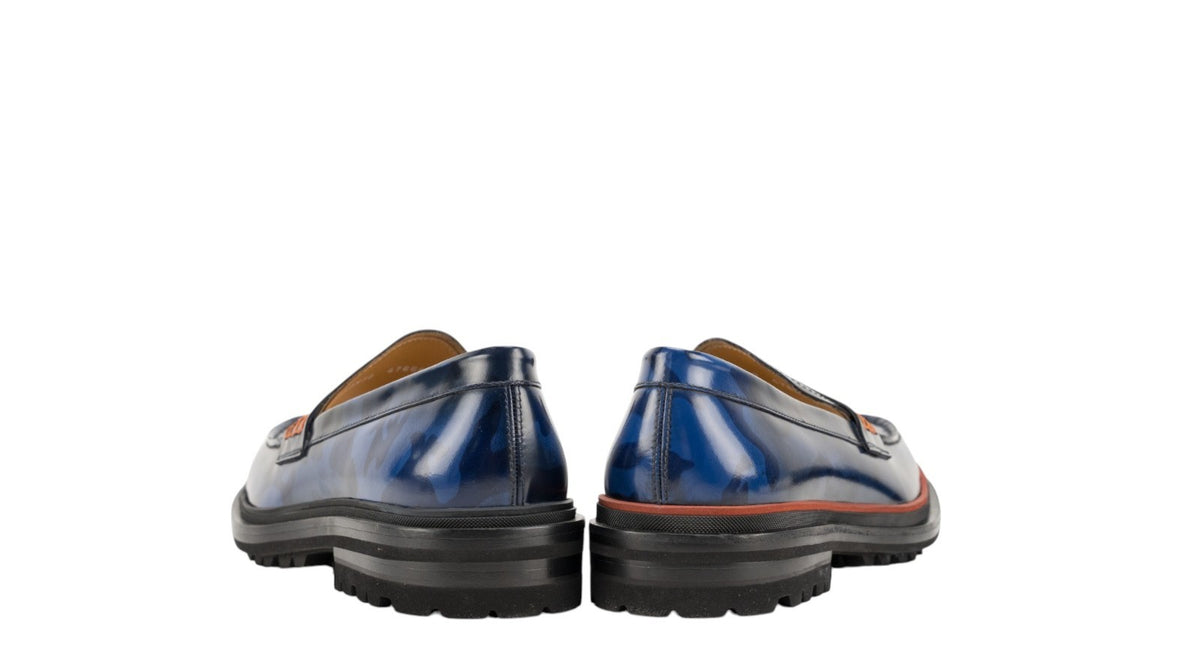 1050$ TESTONI Penny Loafers Shoes Camouflage Calf Navy 8 UK / 9 US / 42 IT