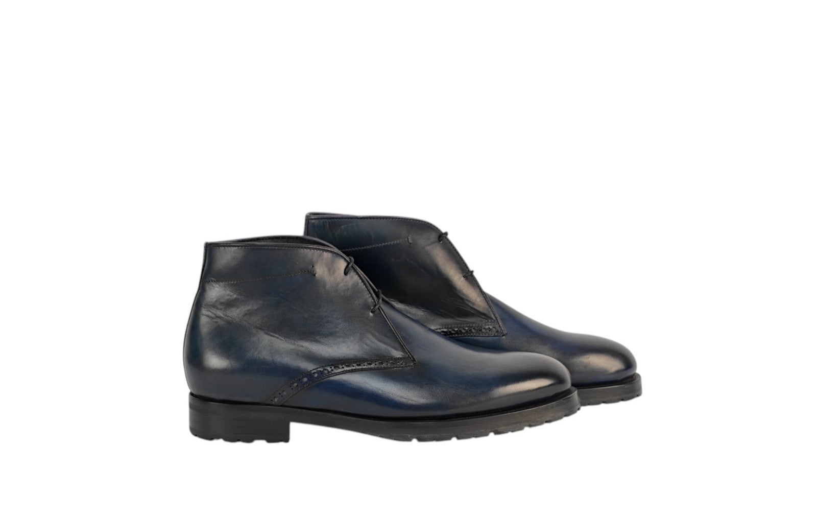 1450$ TESTONI Blue Shaded Desert Boot Shoes Calf Wool Lining 8 UK / 9 US / 42 IT