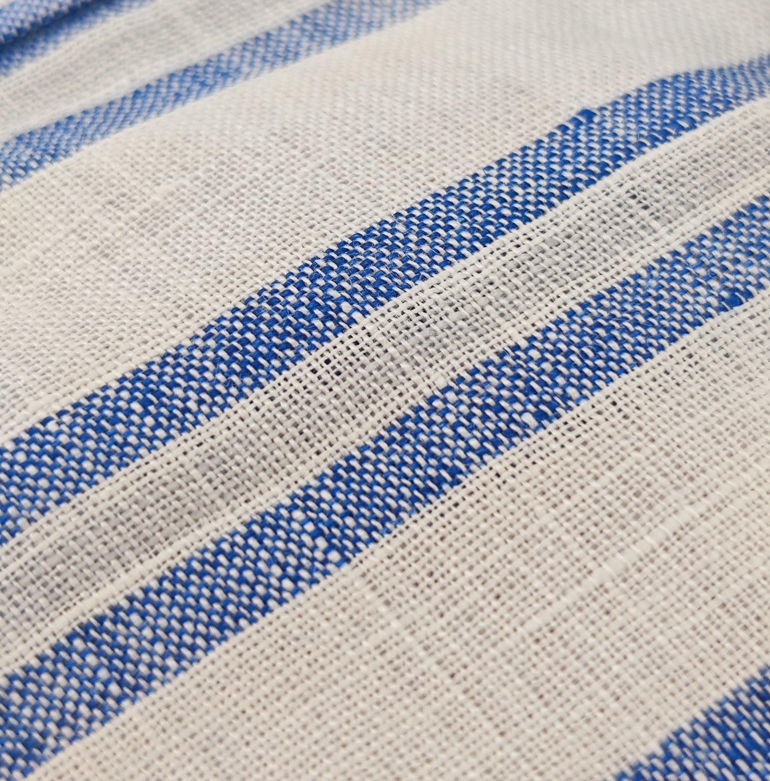 765$ ISAIA NAPOLI "Mix" Blue Dress Shirt Striped Hand-Sewn 100% Linen 16 - 41