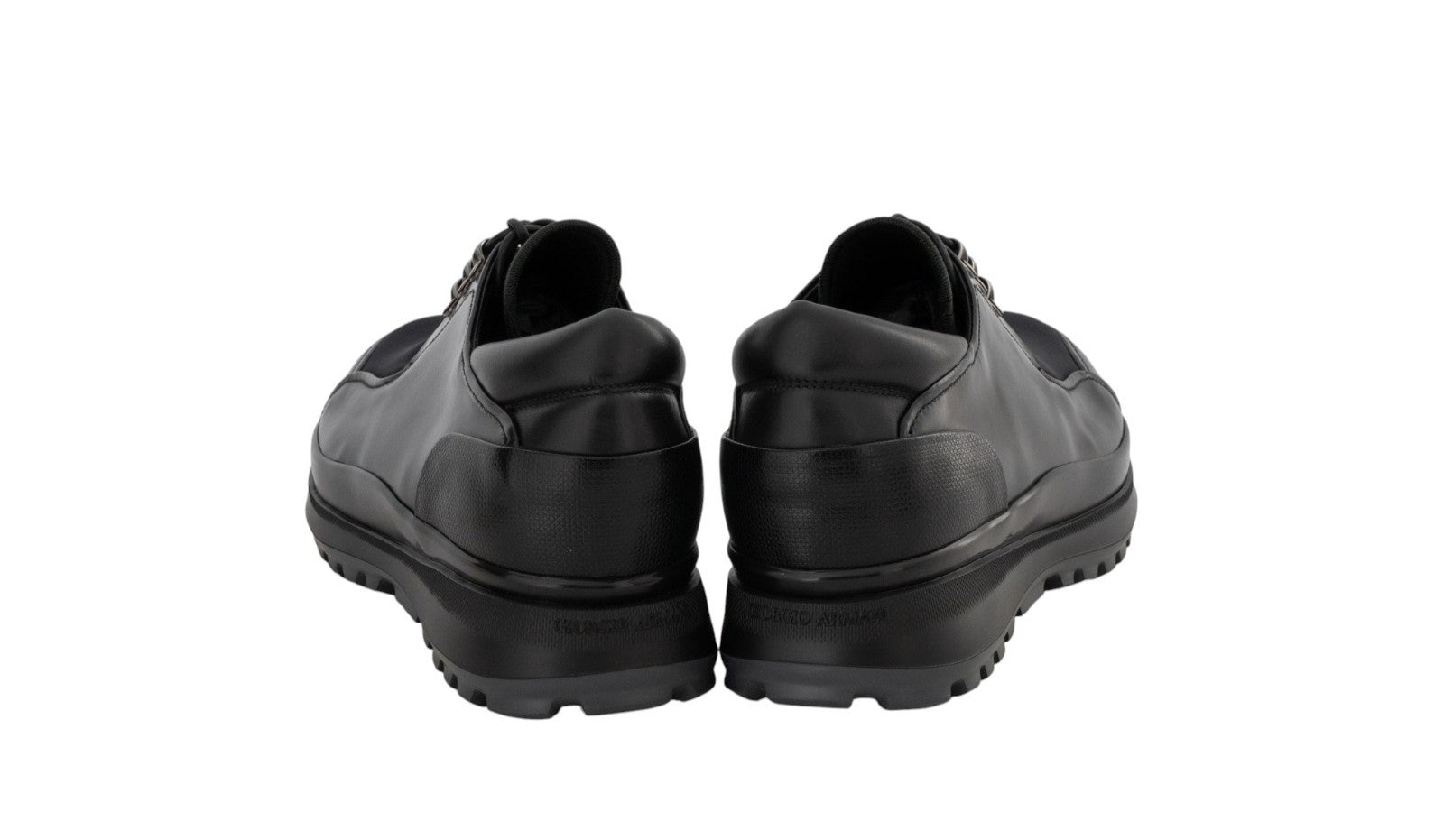 1120$ GIORGIO ARMANI Derby Shoes Black Lug Sole Tech + Leather 5 UK / 6 US/39 IT